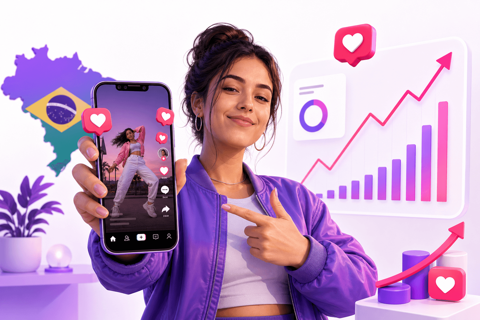 Criador no Brasil impulsionando curtidas e visibilidade no TikTok com a TokBoostly