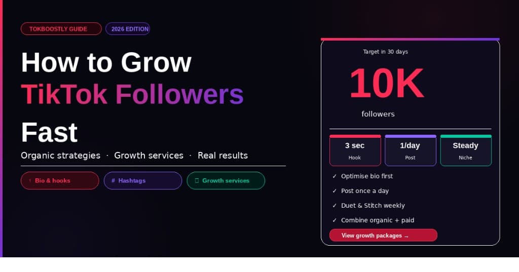 How to Grow TikTok Followers Fast in 2026 — TokBoostly guide