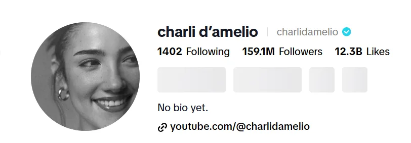 Charli D'Amelio's TikTok profile picture, publicly available on her verified TikTok account