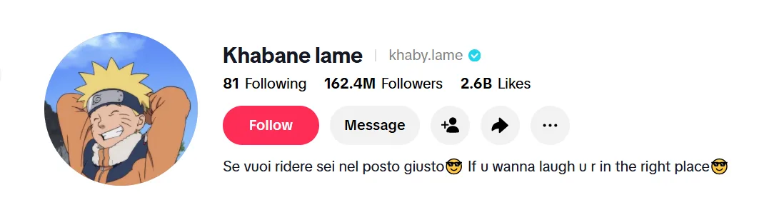 Khaby Lame's TikTok profile picture, publicly available on his verified TikTok account, showing an illustrated anime character