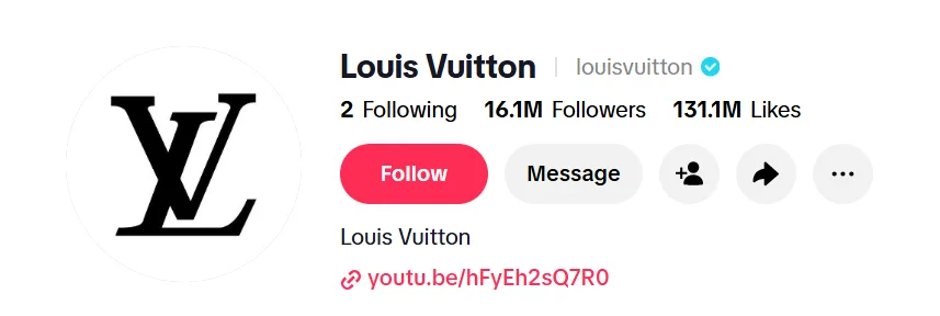Louis Vuitton's TikTok profile picture, publicly available on the brand's verified TikTok account, showing the LV monogram