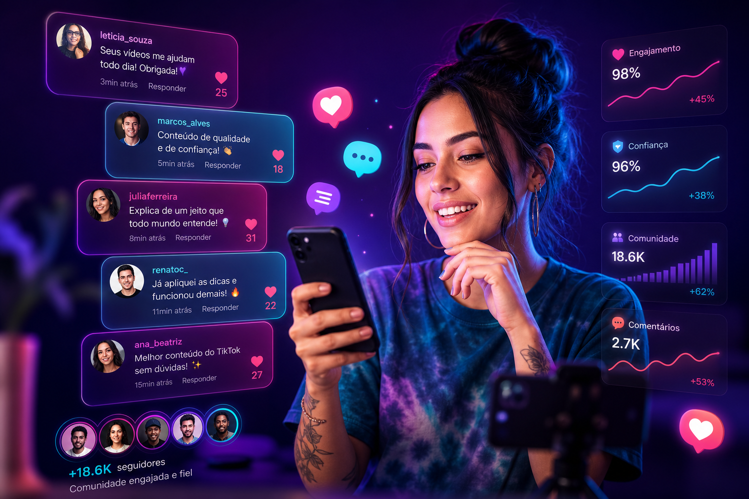 Criador brasileiro fortalecendo confiança e engajamento com comentários no TikTok