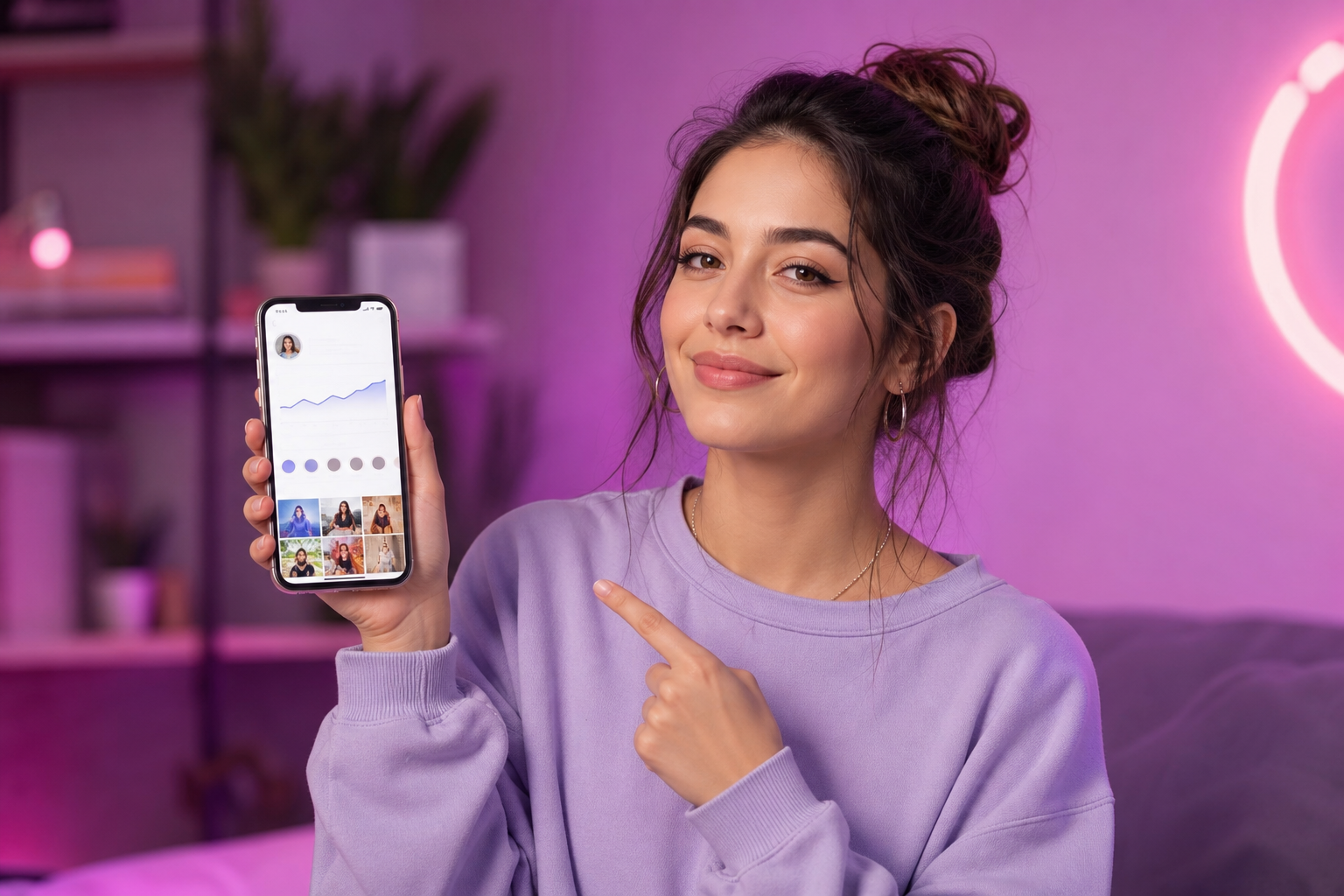 Instagram creator choice portrait Creator reviewing Instagram follower growth on smartphone with TokBoostly