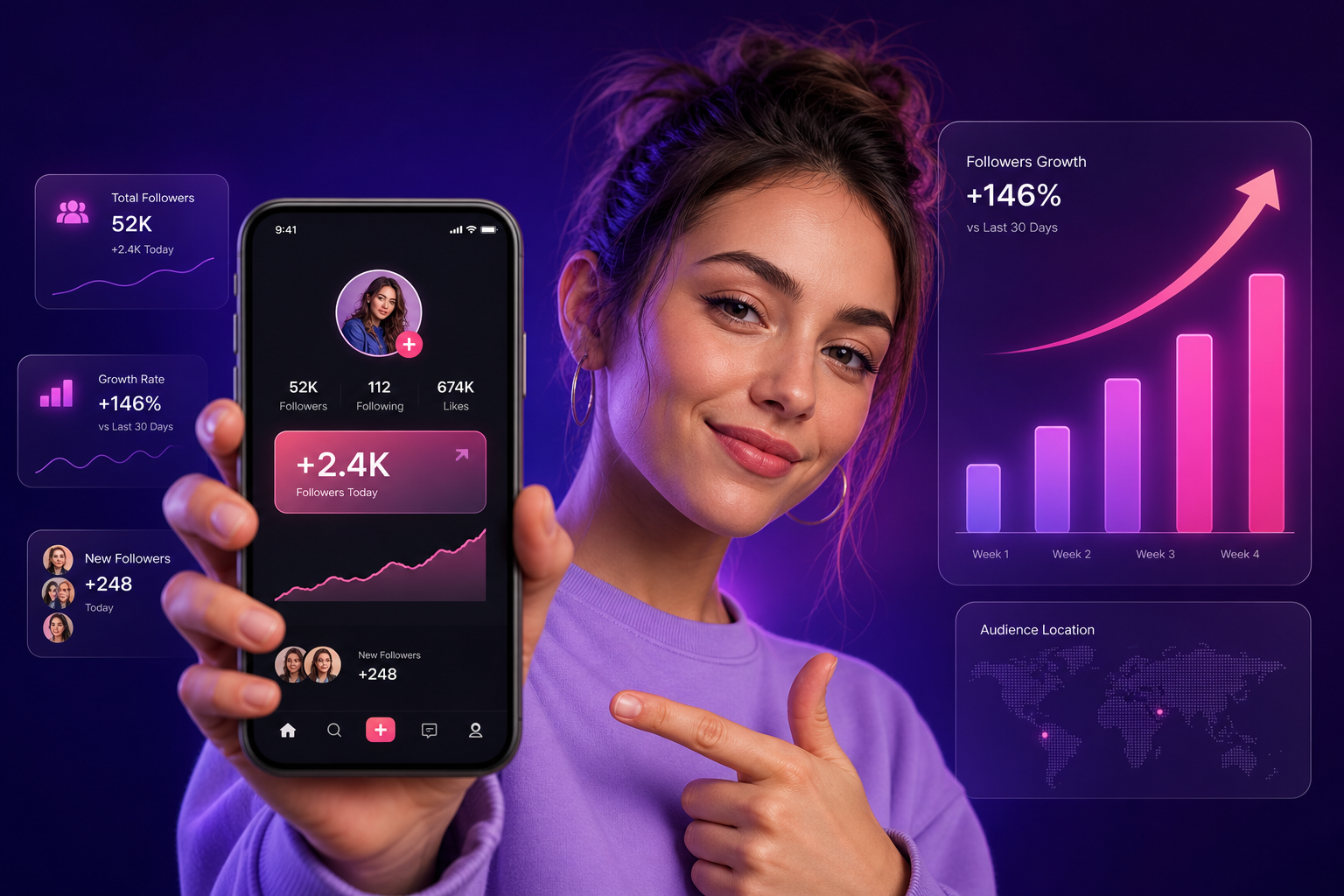 TikTok creator reviewing follower growth and profile credibility on smartphone with TokBoostly