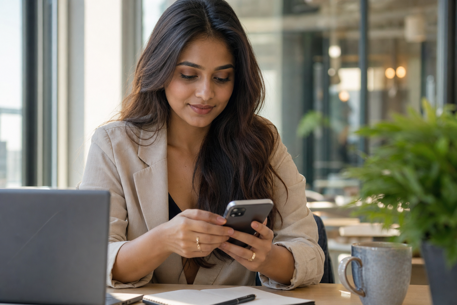 South Asian creator reviewing Instagram profile analytics before a brand collaboration pitch