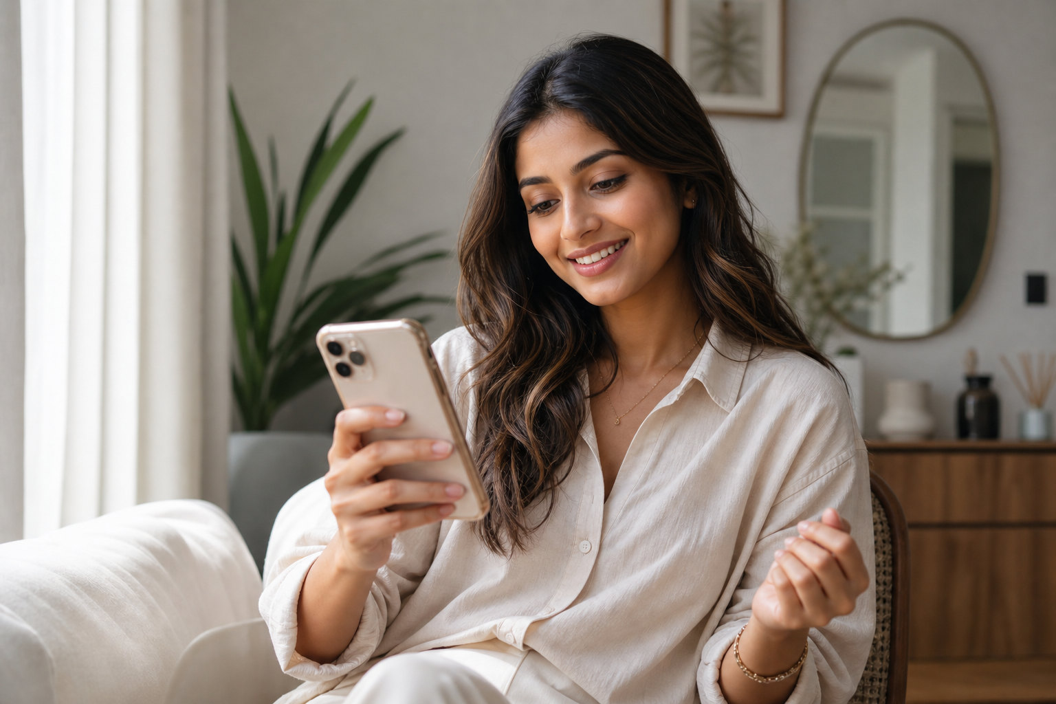 Instagram creator reviewing follower growth and profile credibility on a smartphone