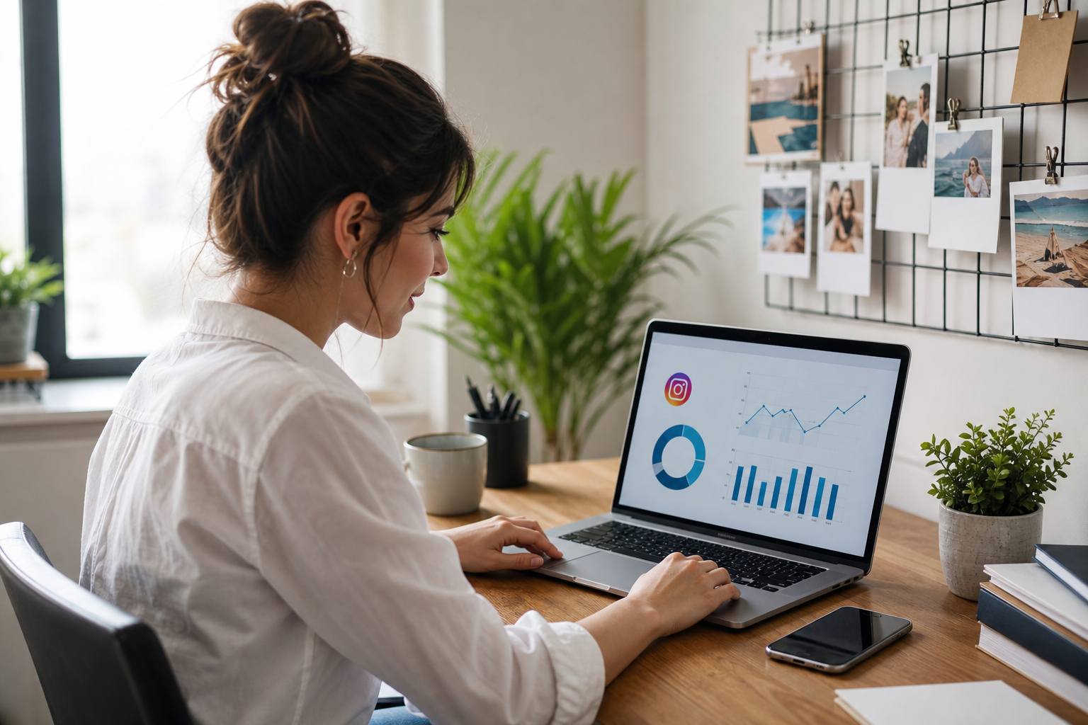Social media manager comparing Instagram post engagement metrics across campaigns