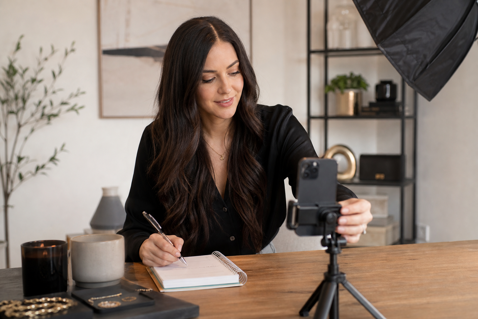 Creator preparing run-of-show notes before an Instagram live broadcast