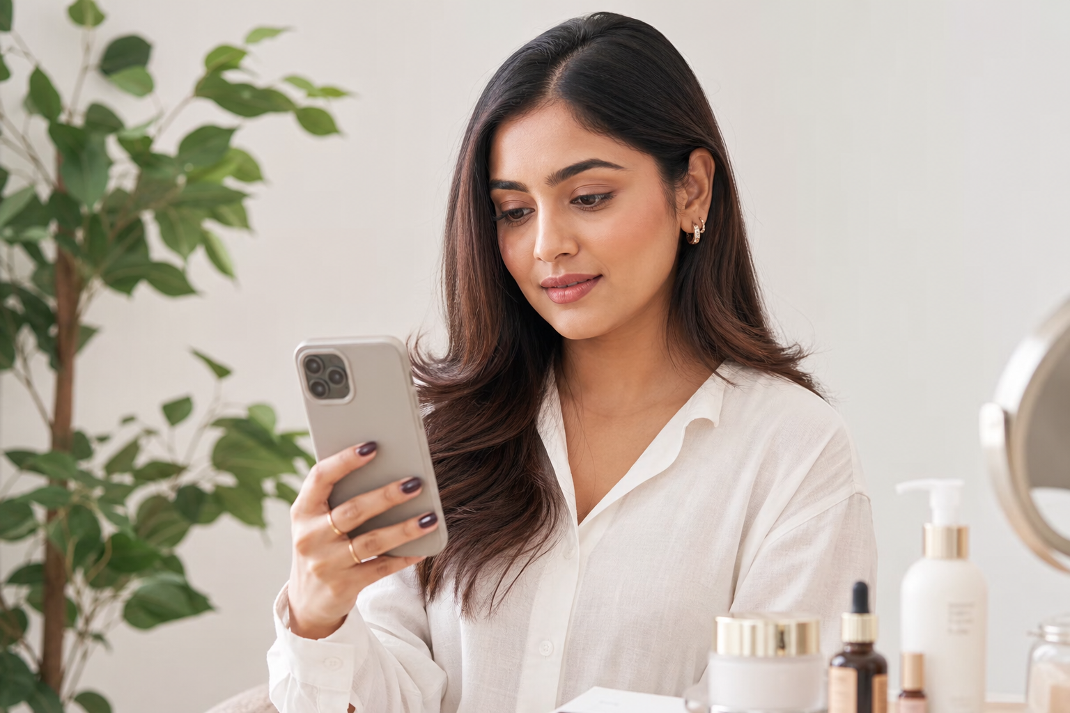 Beauty creator checking Instagram story views before a product launch
