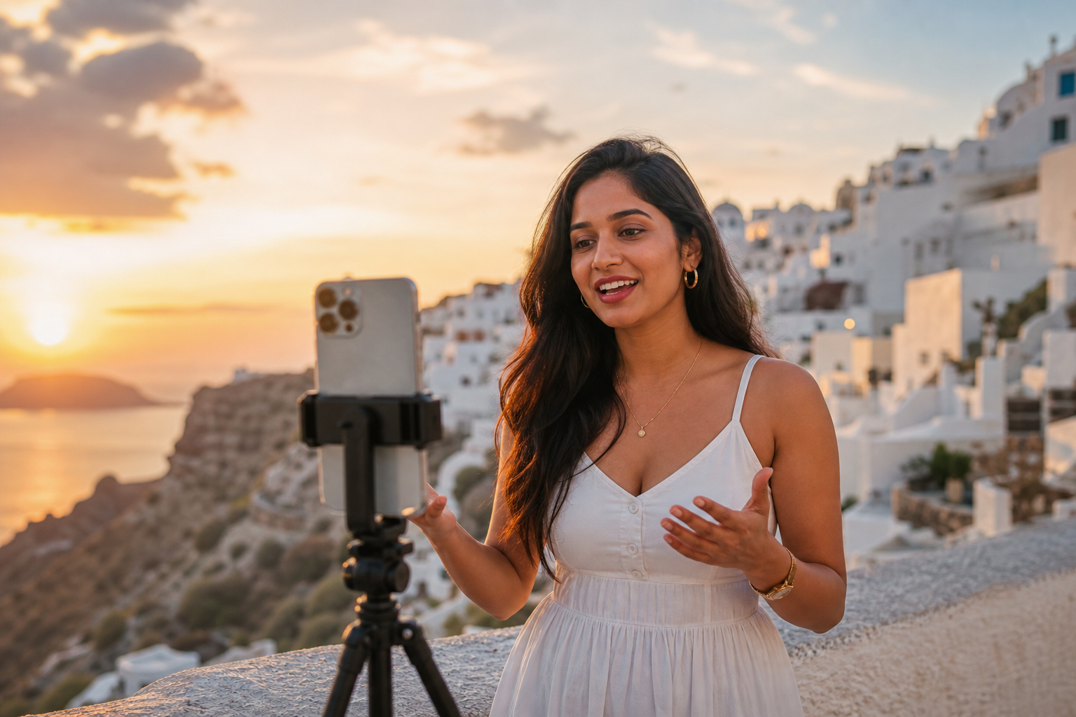 Creator filming an Instagram reel with ring light and smartphone on tripod
