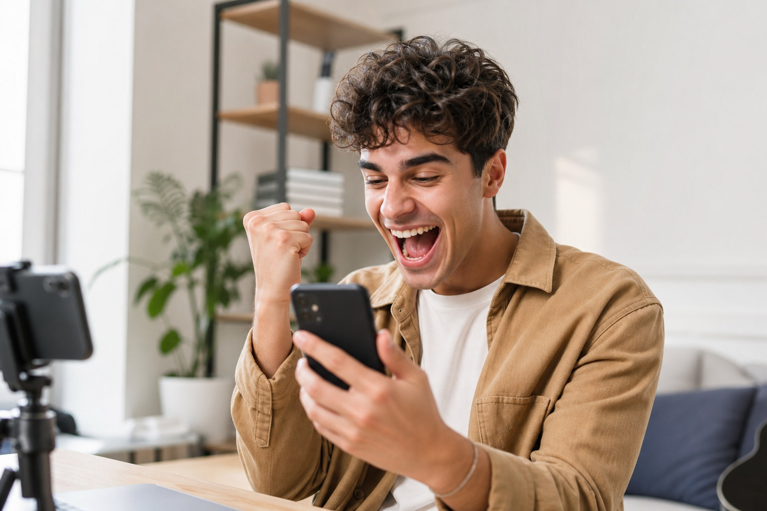 Influencer celebrating viral TikTok campaign momentum and share growth